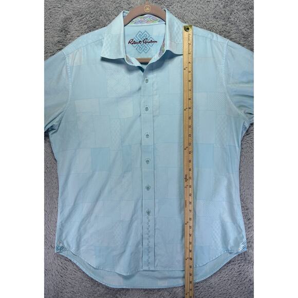 Robert Graham Button Up Shirt Mens L Classic Fit Light Blue Patchwork Geometric - Picture 4 of 12